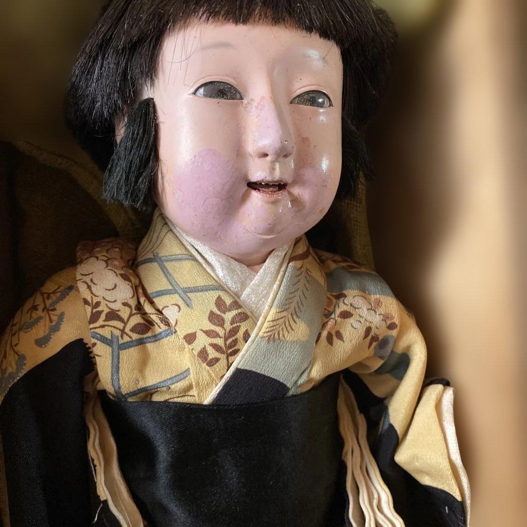 お値下　市松人形　三つ折れ人形　明治？　難多し10号 37cm 　朱印