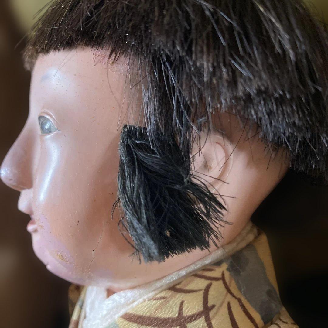 お値下　市松人形　三つ折れ人形　明治？　難多し10号 37cm 　朱印