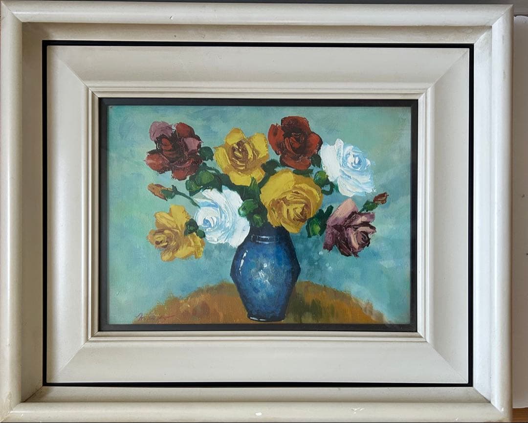 油絵 真作 バラ 美紀子