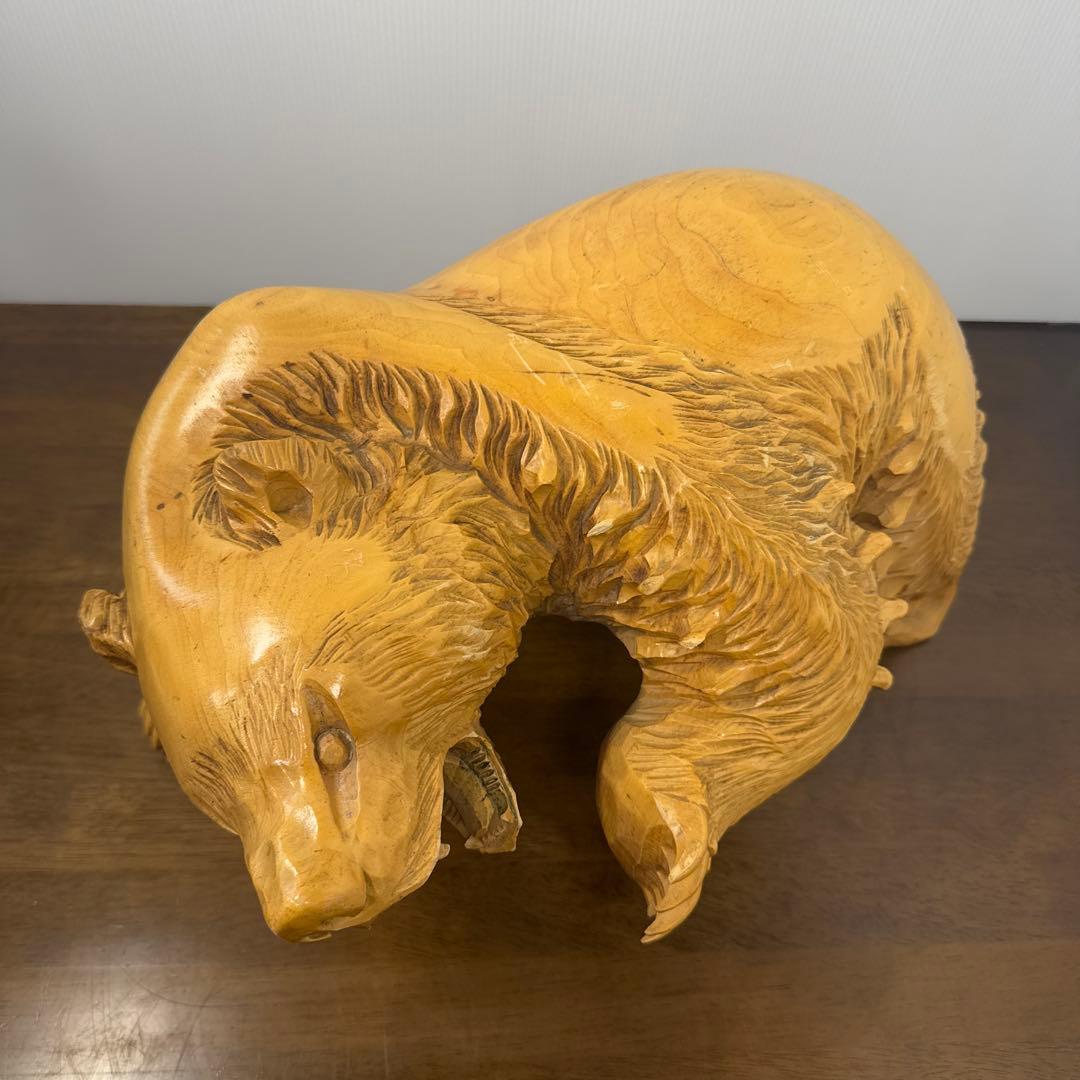【希少】 木彫り 熊 一刀彫 怒り熊 置物 全長約40cm 工芸品