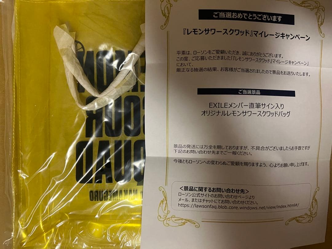 EXILEメンバー直筆サイン入り オリジナルレモンサワースクワッドバッグ