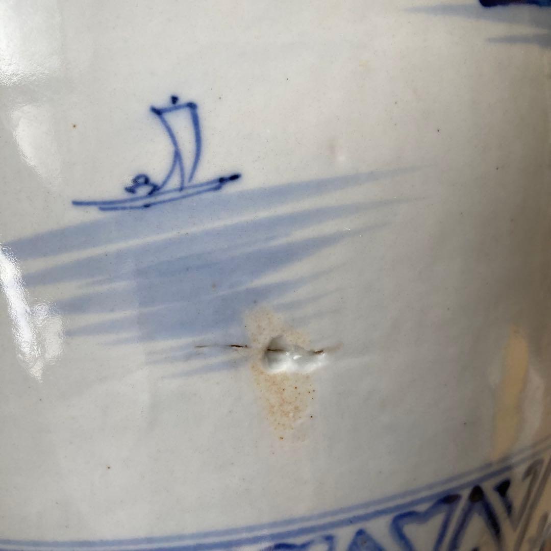 染付　レトロ　アンティーク　火鉢　陶磁器　古民具　希少　金魚鉢　手作り　昭和