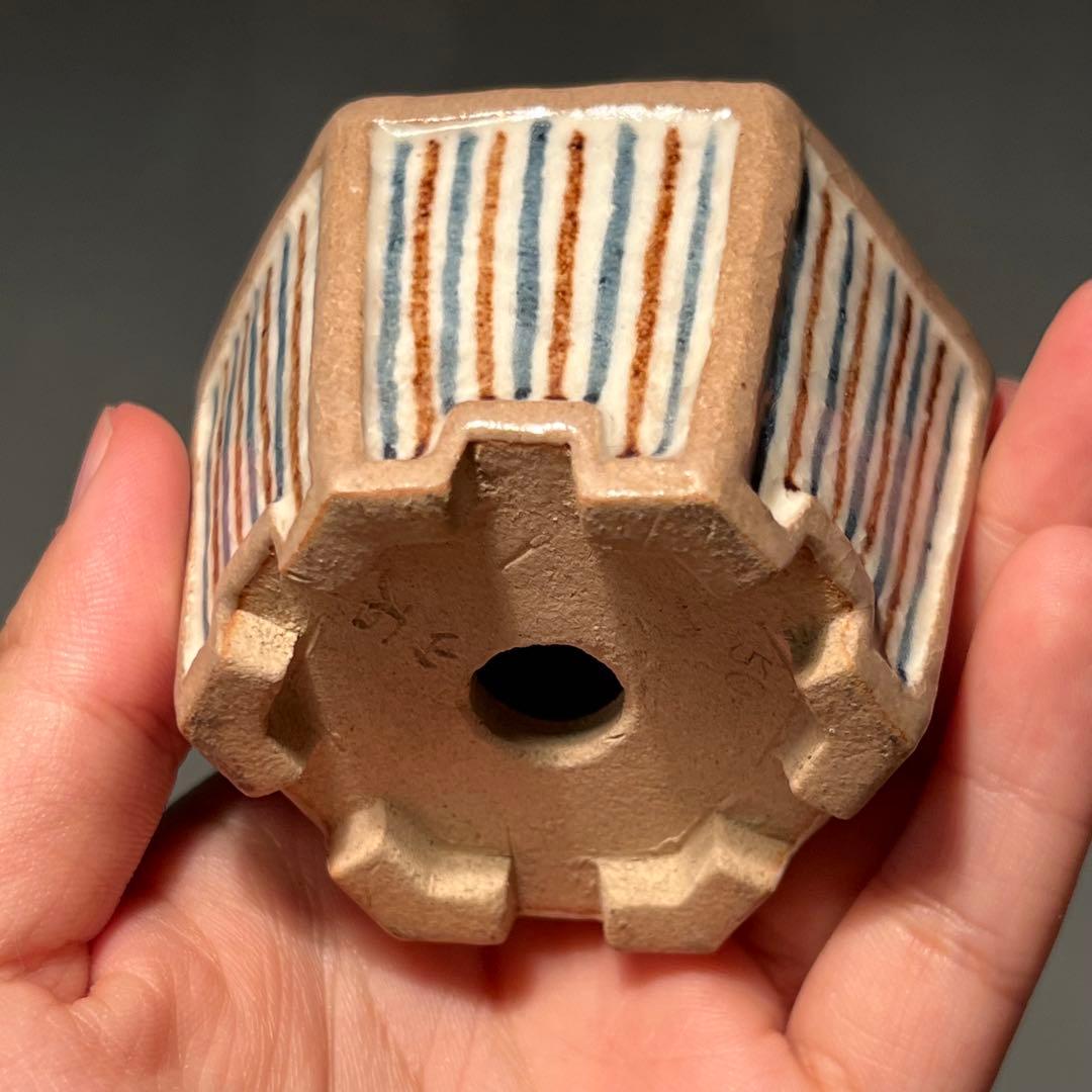 685.山石 額入六角鉢 盆栽鉢 植木鉢 6.7*7.5*4.9cm