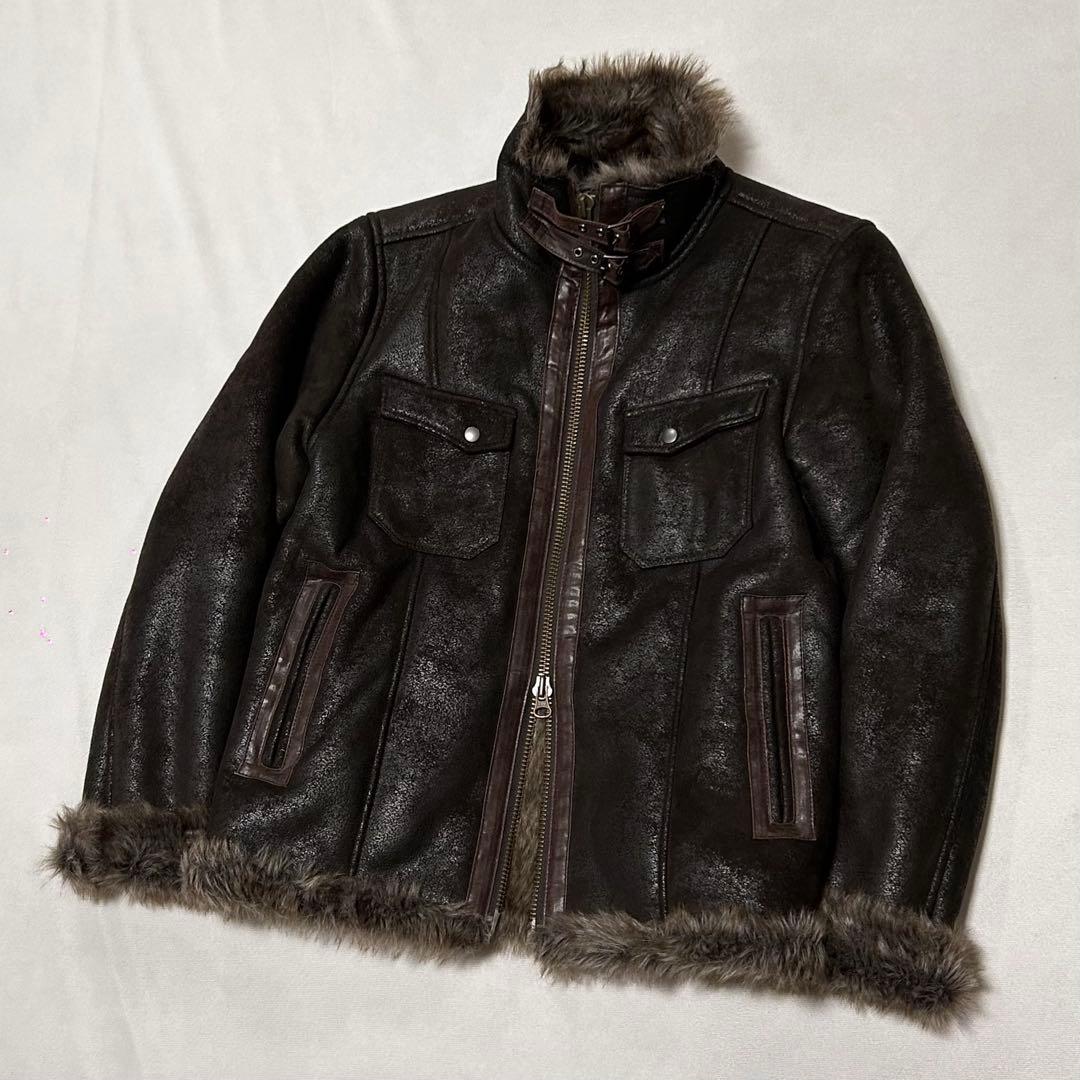 00s フェイクムートン ファー ライダース B3 トラッカージャケット お兄系