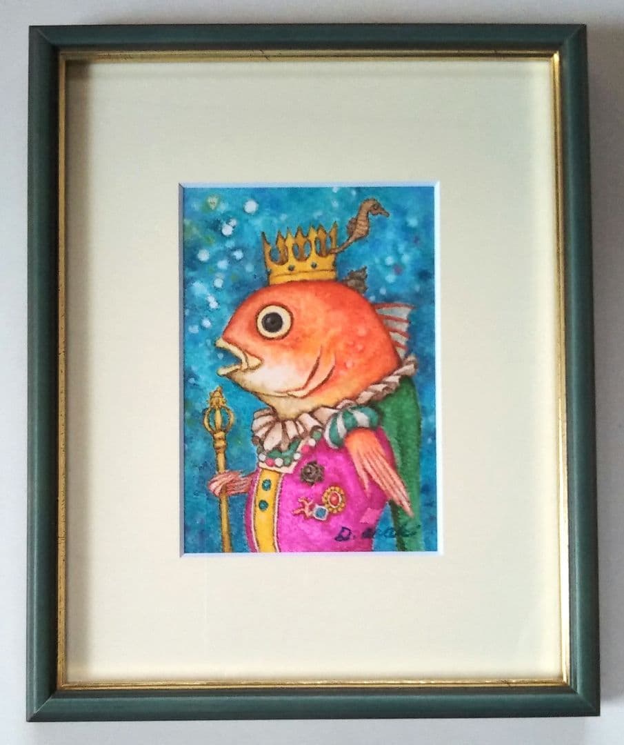 【原画】『魚の王様』（海　鯛　絵画　パステル画　涼しい　青　夏）