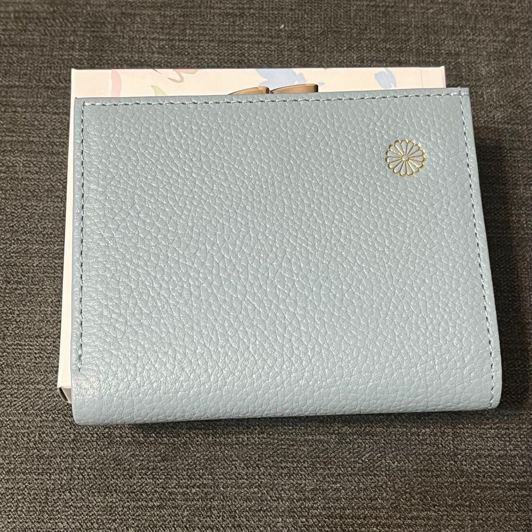 皇居 ブルー がま口 皇居財布 二つ折り財布 牛革 財布 二つ折り　水色