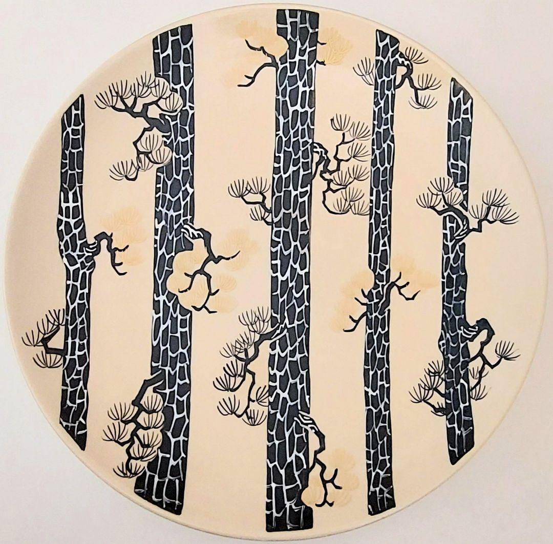 安田松齋（五代松齋）和田三造画伯下絵「ヒマラヤ乃松乃図飾り皿」