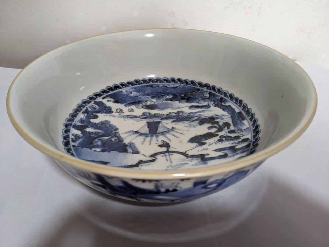 ♦江戸時代上手物古伊万里 大明成化年製 染付霊芝賢人山水図 七寸鉢 骨董品