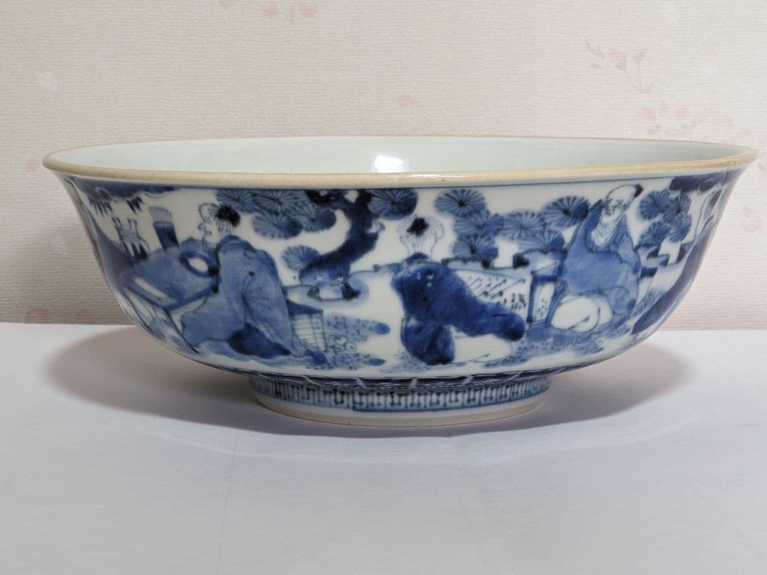 ♦江戸時代上手物古伊万里 大明成化年製 染付霊芝賢人山水図 七寸鉢 骨董品