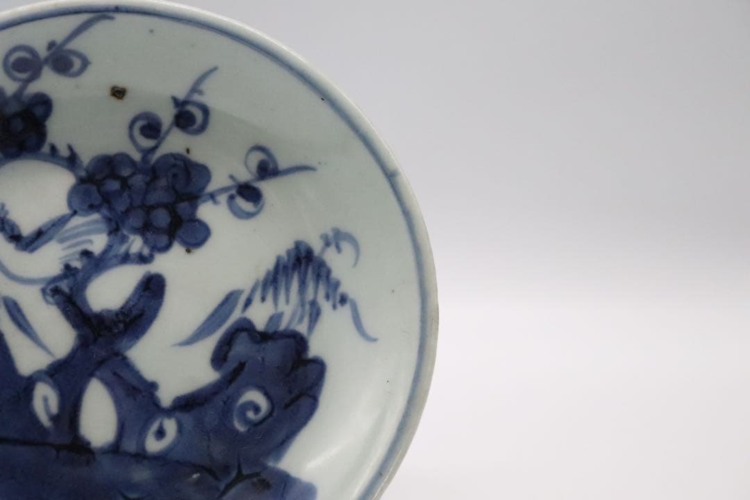 中国　清時代　染付　花鳥紋5寸皿　和美銘　送料込み1031