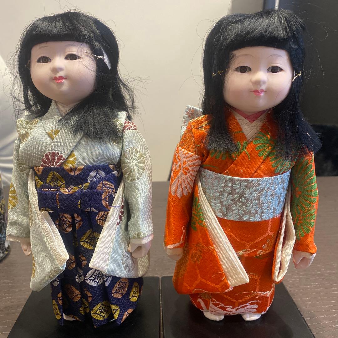 レトロ❣️市松人形 オレンジと青の着物　6号