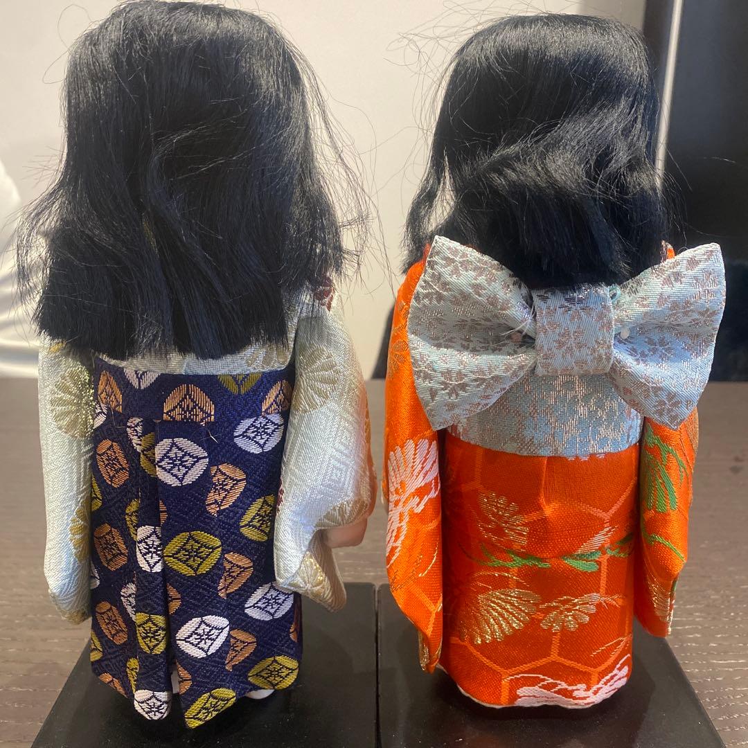 レトロ❣️市松人形 オレンジと青の着物　6号