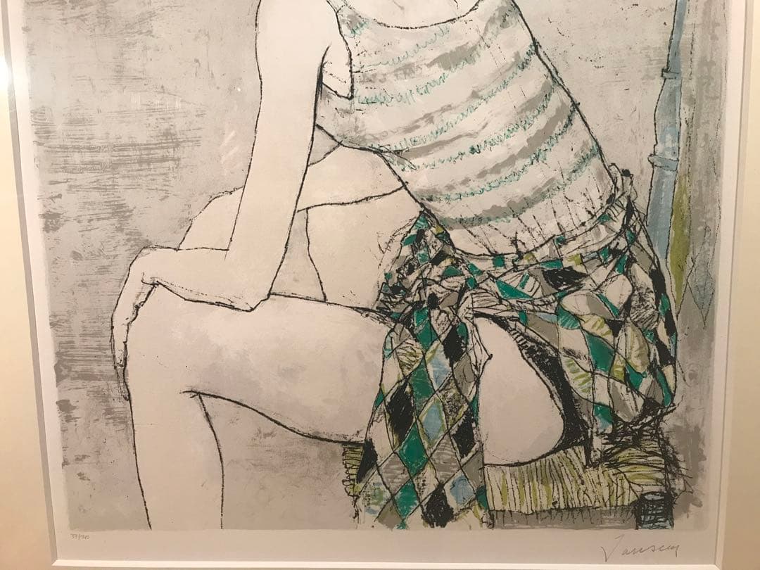 ジャンセン　「緑のリボン」　リトグラフ　直筆サイン・エディション有り