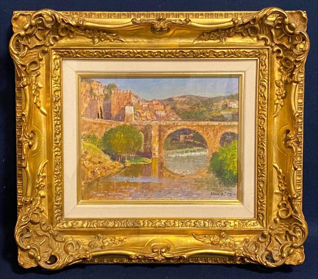 「真作」服部保「トレド」風景画　油絵　絵画　油彩画　直筆サイン　F2号