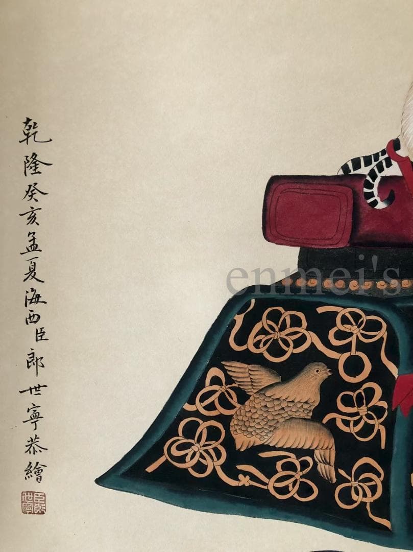 中国古美術・四尺鹰掛軸・宣紙・国画・郎世寧印款印款・書道・肉筆・書画・文房置物