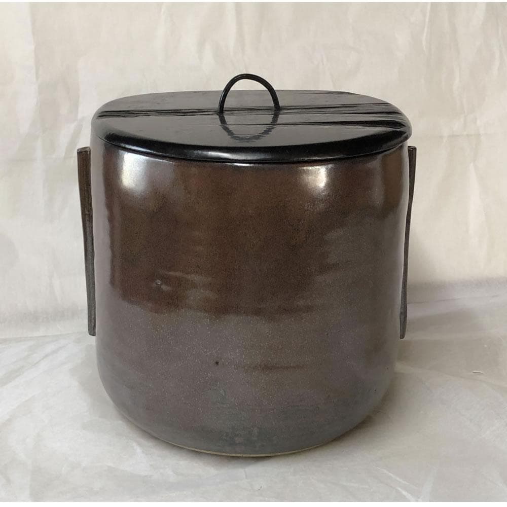 e2474 野間雅山 耳付 一重口水指 共箱 高取焼 宝珠窯 水指 花押 茶道具