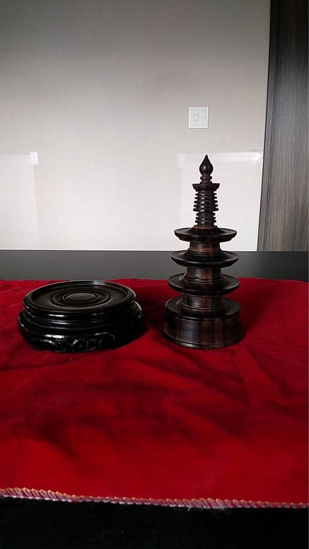 百万塔　黒檀　縞黒壇　アンティーク　花台　唐木　古美術　香炉台　陀羅尼経　仏像