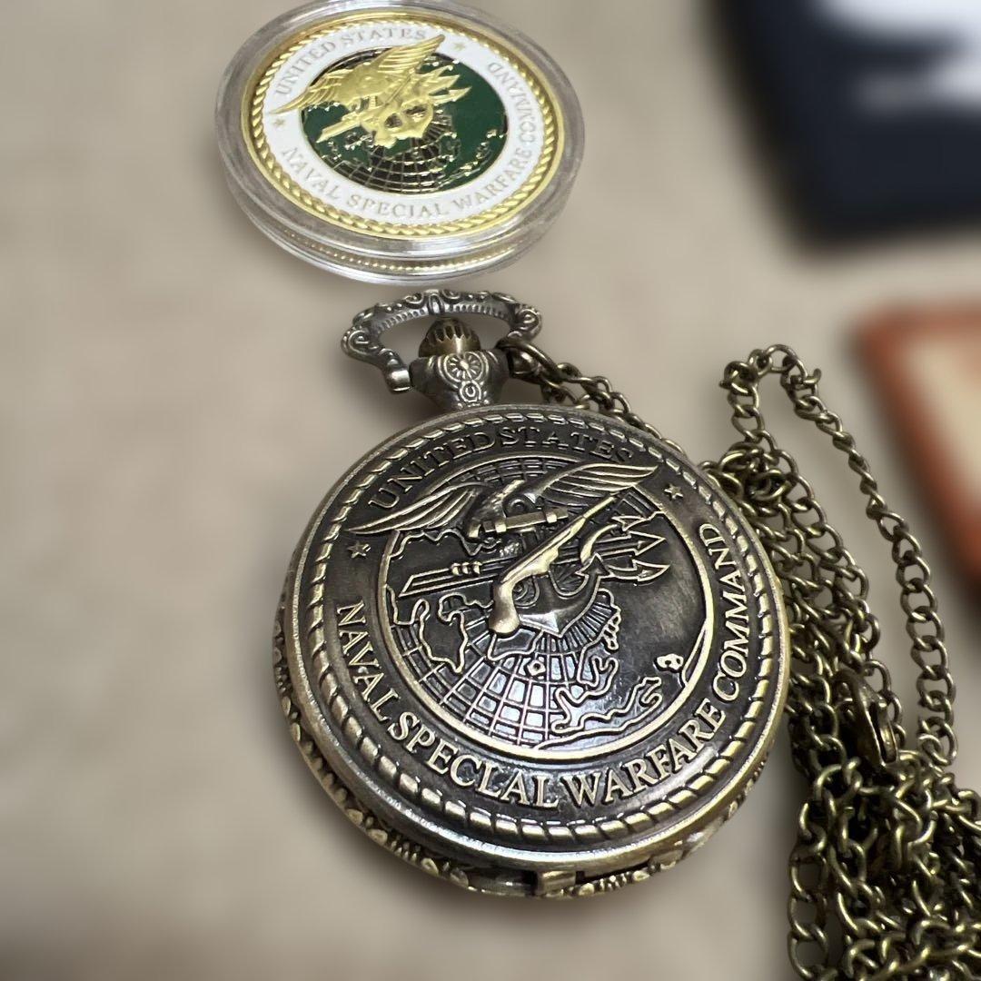 実物　イラク戦争米軍海軍特殊部隊シールズポケットウォッチ ワッペン4点セット