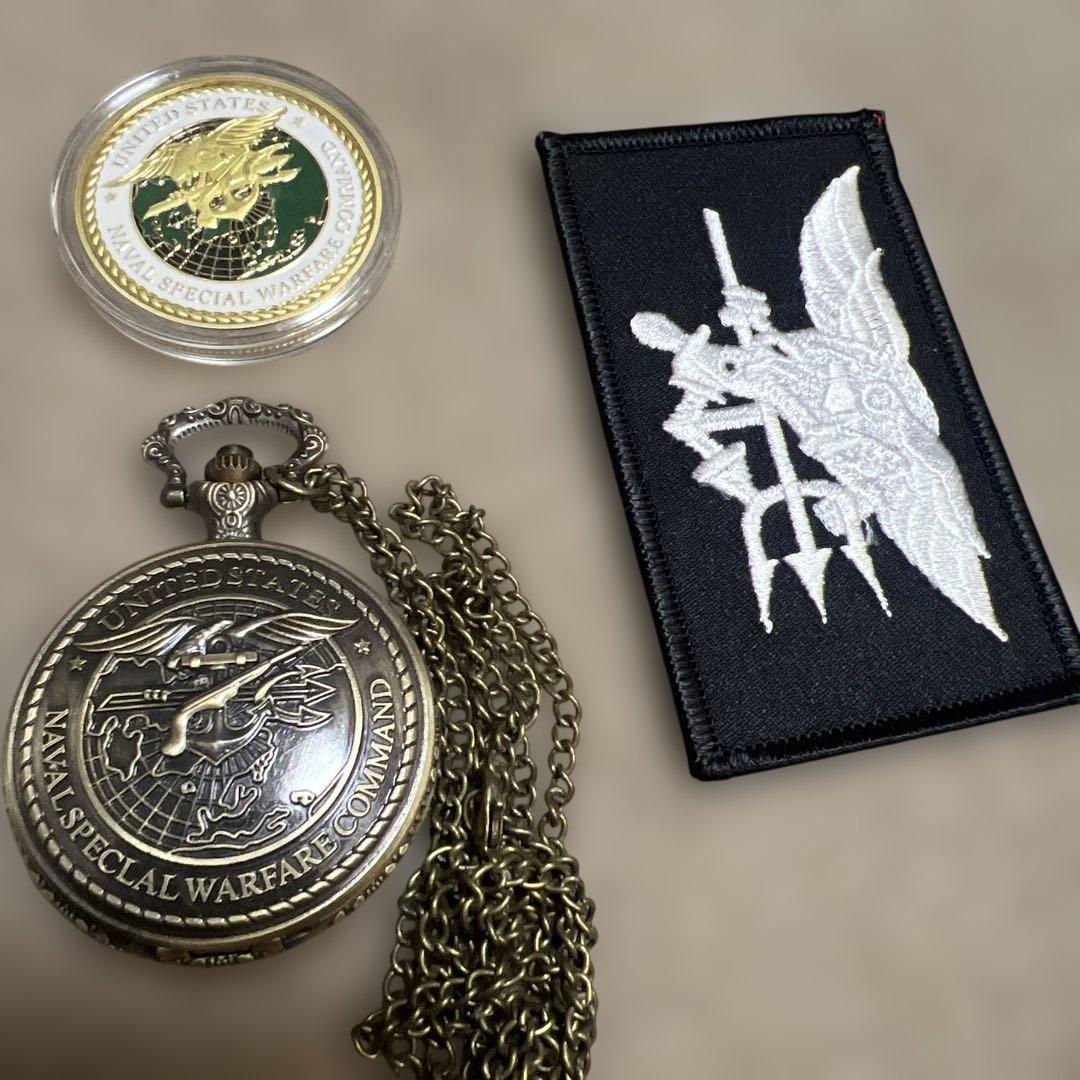 実物　イラク戦争米軍海軍特殊部隊シールズポケットウォッチ ワッペン4点セット