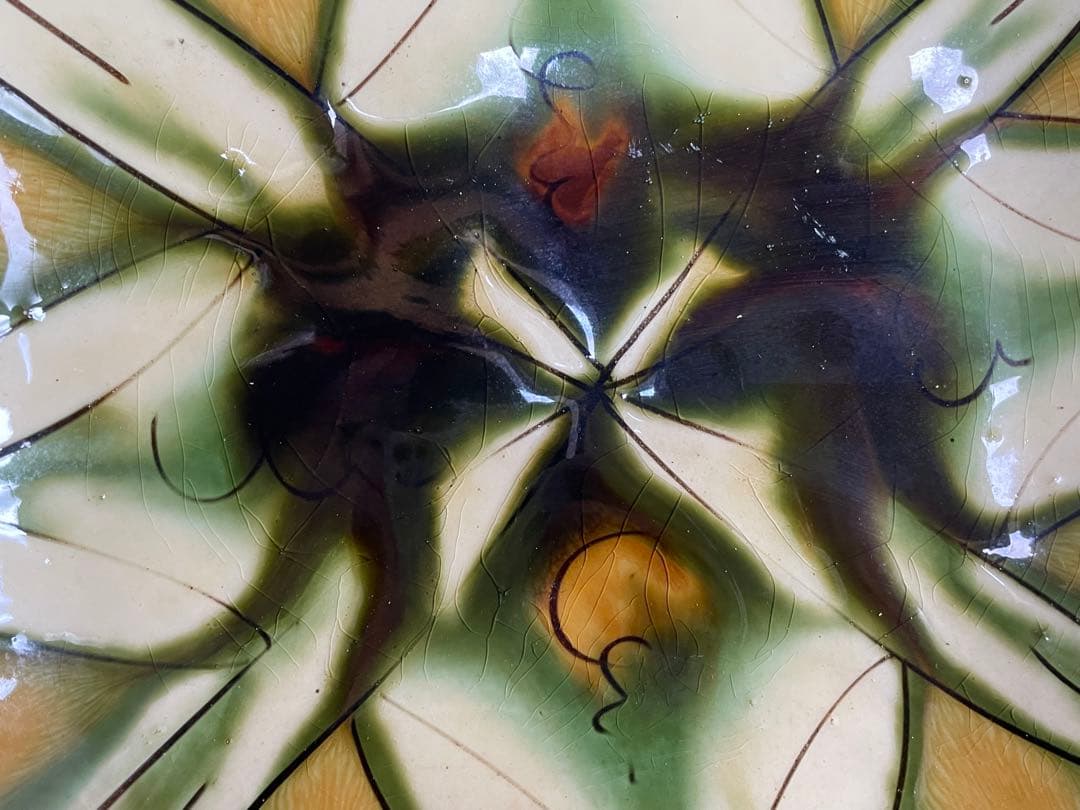 陶芸家　船木研兒　船木研児　舩木　三彩釉線彫　大鉢　オーバル皿　角皿　緑釉