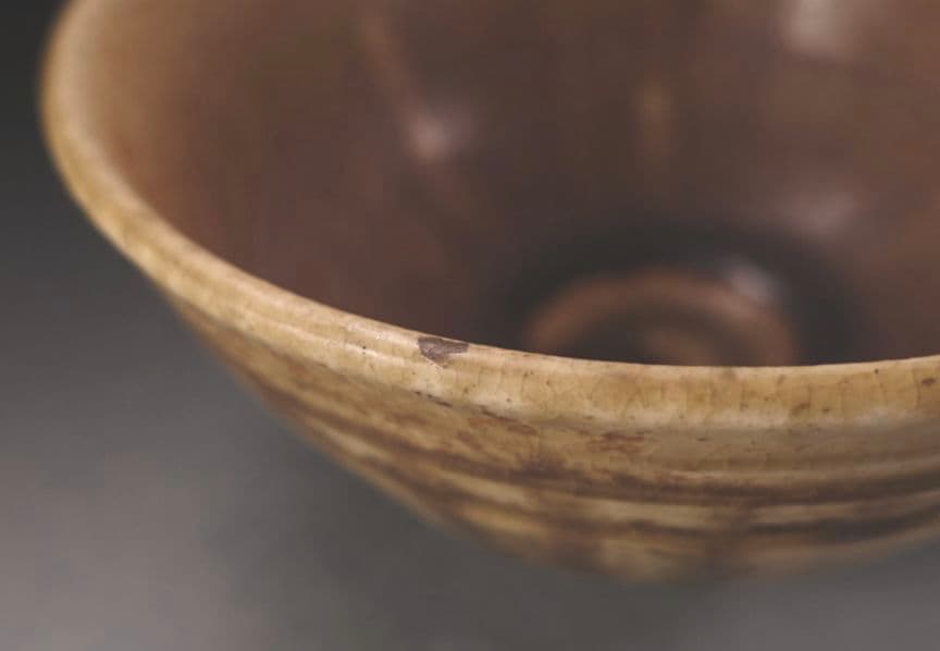 【古瀬戸】時代 瀬戸灰釉彫文　茶碗　唐津　桃山陶　李朝　宋代　珠光青磁　青瓷