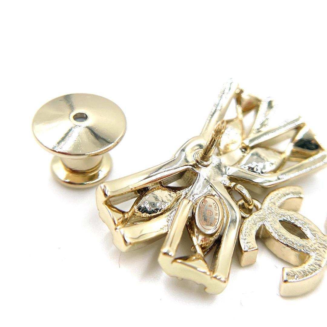 ✨️新品級✨️ シャネル ココマーク リボン ラインストーン ブローチ ゴールド