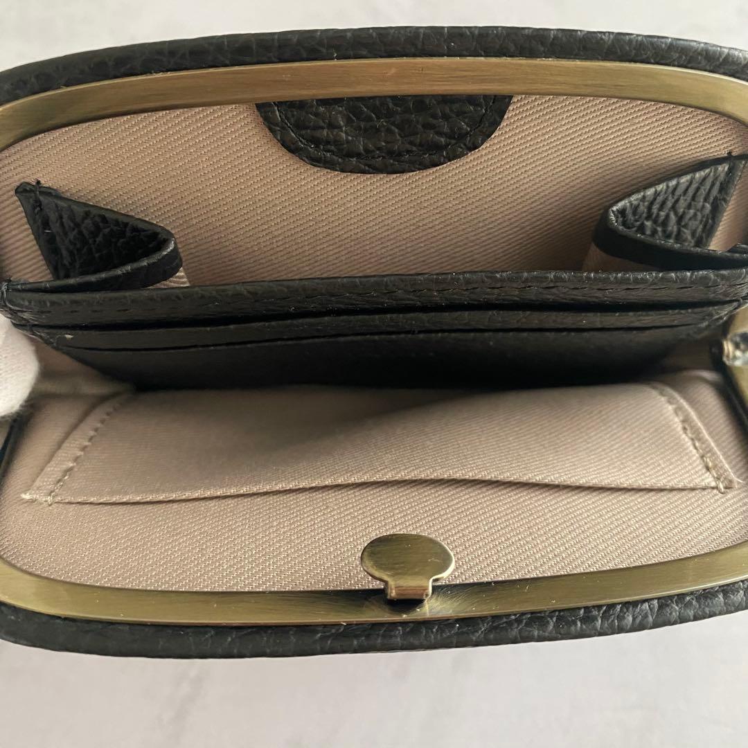 スタイリッシュ✨ 天溝がま口 黒 コンパクトウォレット ミニ財布 本革