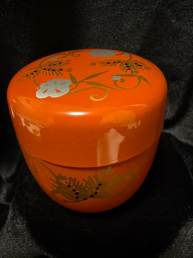 棗 無垢 なつめ 茶入れ 茶道具 茶筒花七宝蒔絵輪島塗直径6cm×高6.5cm