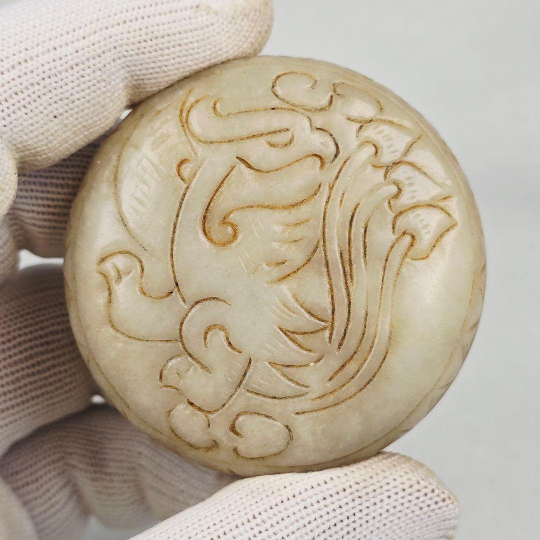 骨董品 茶道具 本物和田白玉 手彫 明清 夔鳳紋 香合 粉合 炉瓶三事 古道具