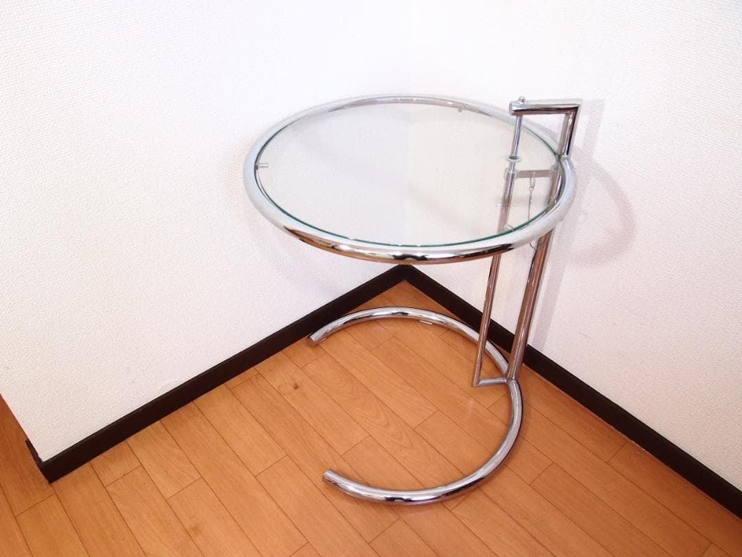 【良品】高さ調節可能 強化ガラス サイドテーブル/丸テーブル/飾り台 モダン家具