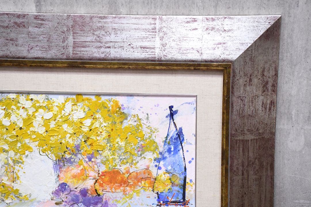 EDK91 真作保証 池田秀郎 果実と花 肉筆 油彩画 額装 サイン 裏書あり