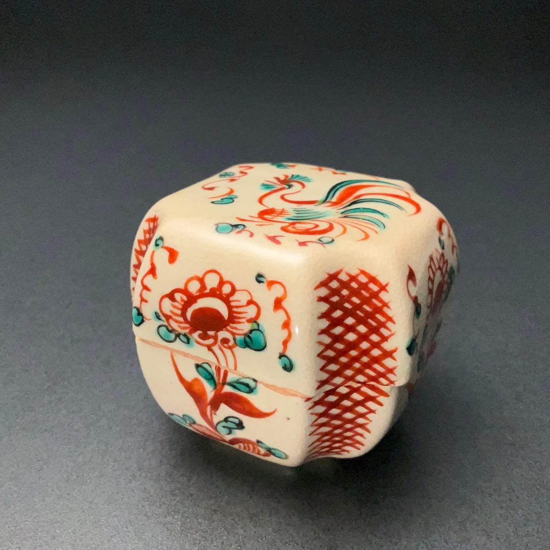 香合　赤絵呉須香合　瑞山　花鳥　共箱　R1232ダW