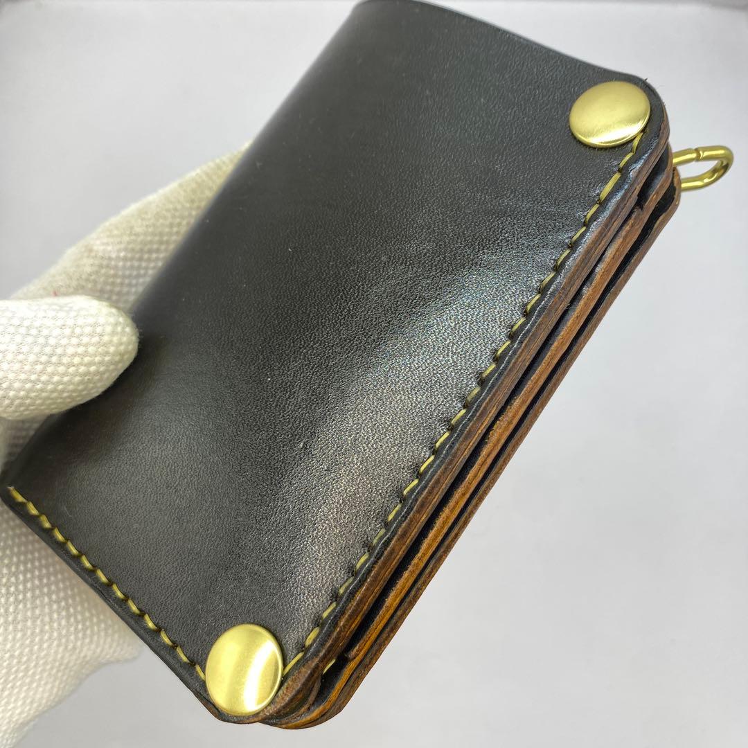 マ*ズ様 オークション 無骨！お札折らずに収納できる無骨な手染めミドルトラッカー