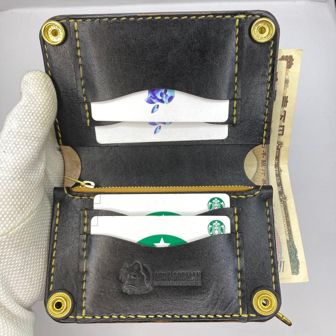 マ*ズ様 オークション 無骨！お札折らずに収納できる無骨な手染めミドルトラッカー