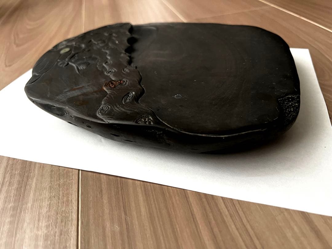 【瑞渓硯】中国 古美術 墨硯 書道具 すずり 石硯　両面彫刻　石眼あり