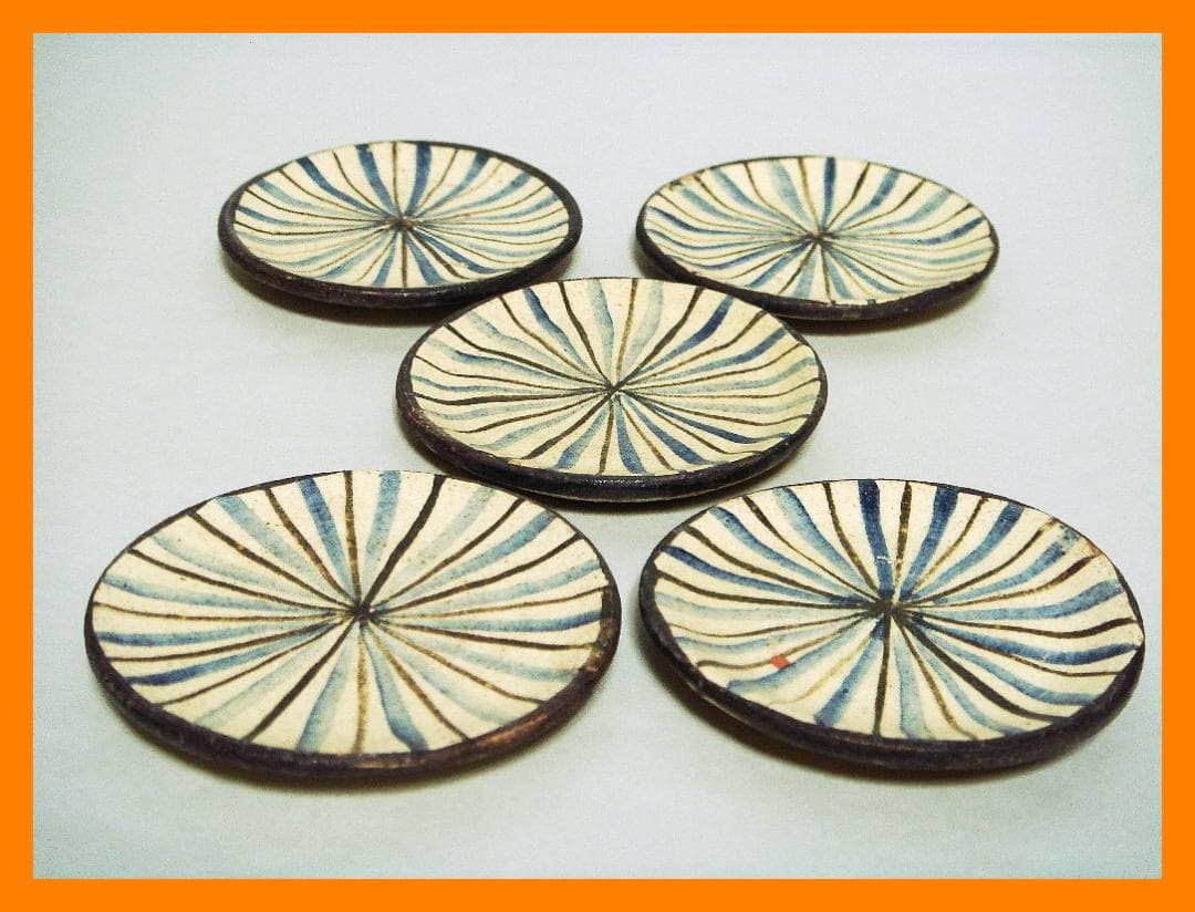 912『呉須 麦わら 豆皿 手塩皿 5枚』　/骨董品 古美術 アンティーク 古玩