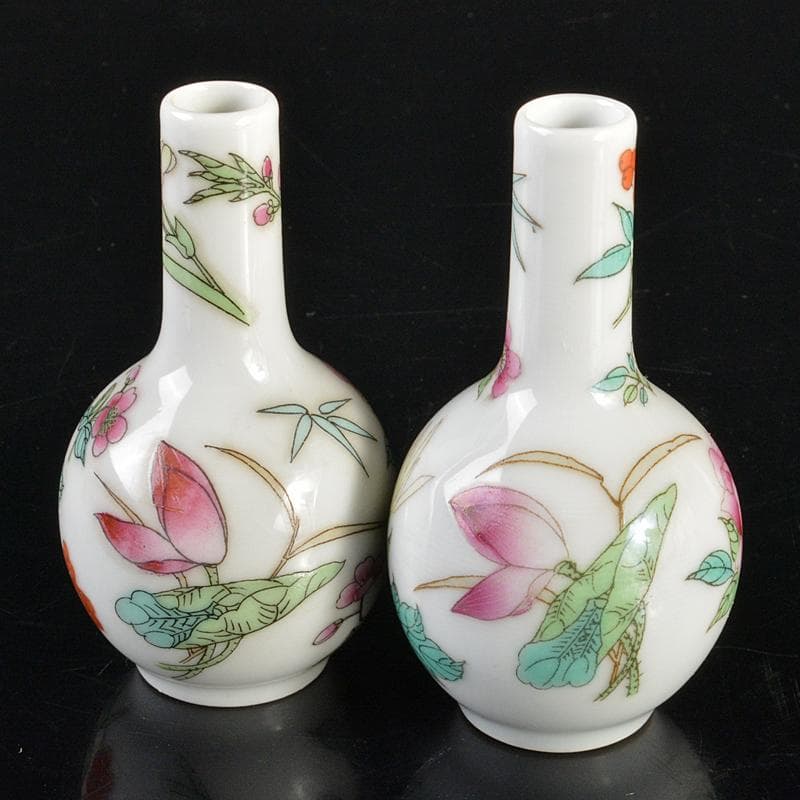 中国　中国景徳鎮款　粉彩　花文　小瓶　2点まとめて　V　R6648