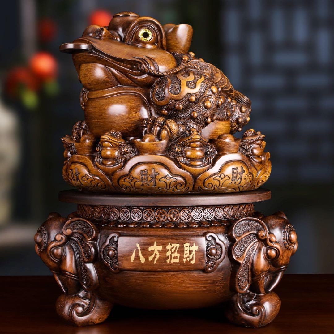 工芸品　中国の黄金のヒキガエルの装飾品　富と幸運の風水像、幸運のシンボルの彫刻