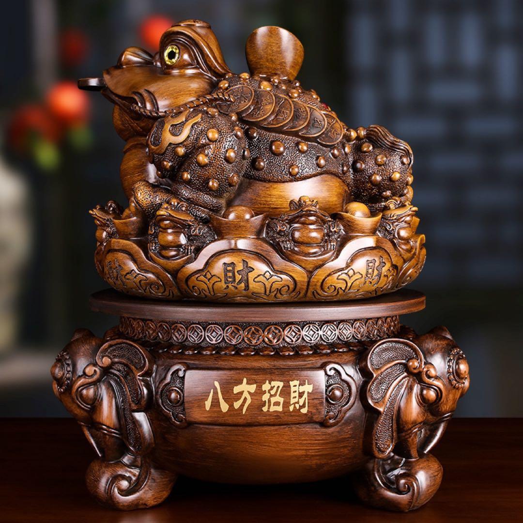 工芸品　中国の黄金のヒキガエルの装飾品　富と幸運の風水像、幸運のシンボルの彫刻