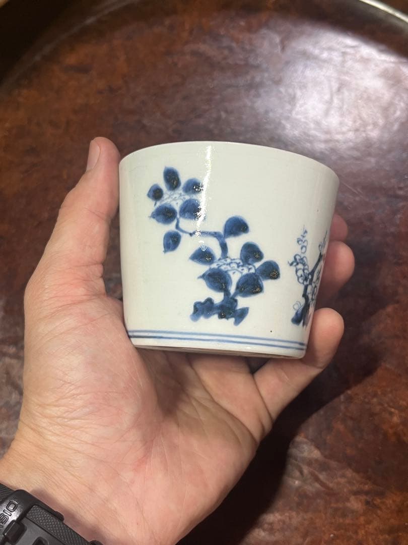 古伊万里　蕎麦猪口　あじさい　鶯　ウグイス　梅　紫陽花　民藝　そば猪口事典掲載