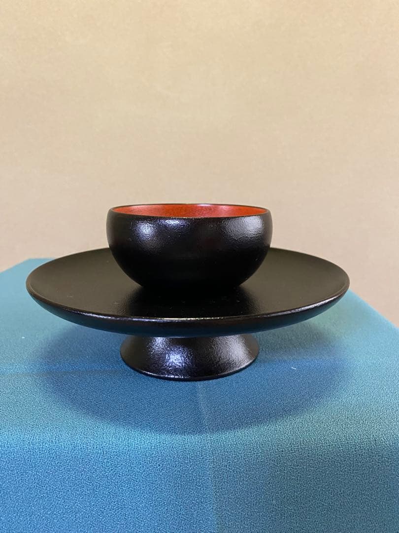 茶道具/天目台 淡々斎好写 『叩黒内朱塗』中村湖彩 作