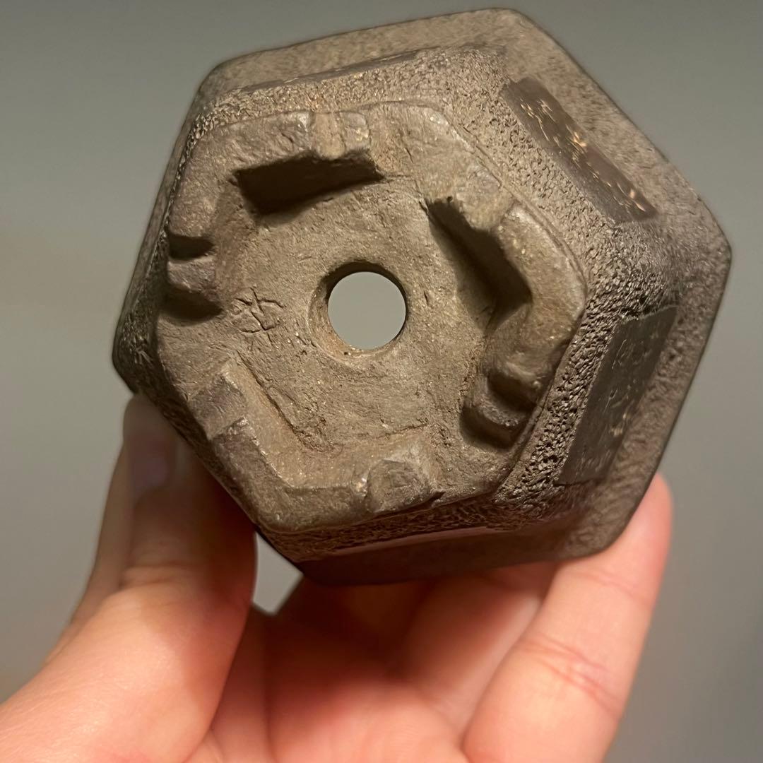 766.岸波秋 紫泥漢詩六角 盆栽鉢 植木鉢 8.5*7.8*5.2cm