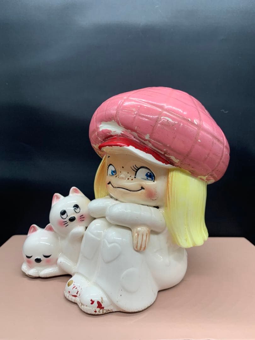 内藤ルネ　JUDY 陶器　貯金箱　ピンクの帽子