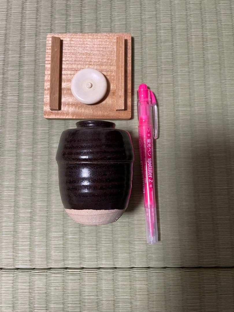 茶入　＊共箱付　膳所焼　仕覆付　茶道具