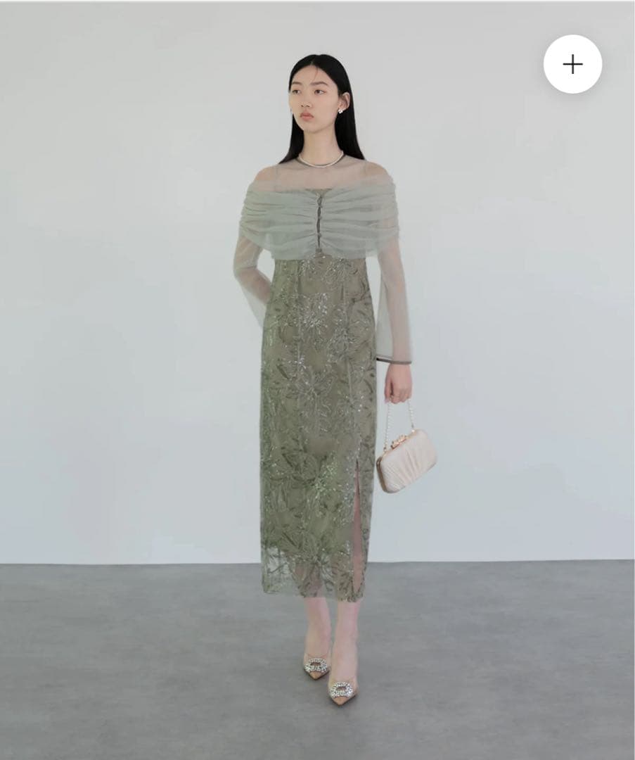 み*ん様 leja グリーンオフショルダーレースドレス S