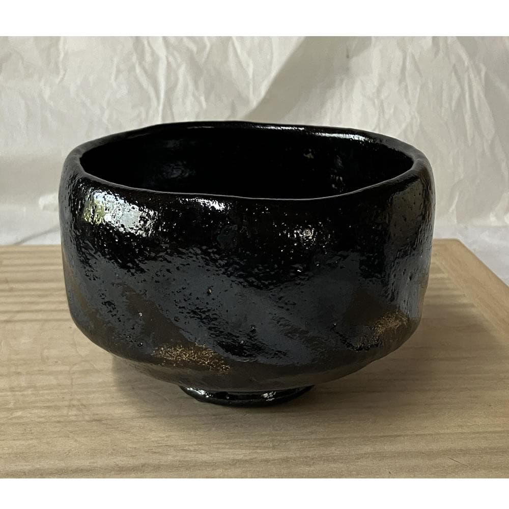 F1391 佐々木松楽 黒楽 茶碗 共箱 前大徳 福本積應 書付 抹茶碗 茶道具