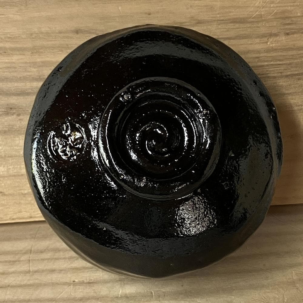 F1391 佐々木松楽 黒楽 茶碗 共箱 前大徳 福本積應 書付 抹茶碗 茶道具