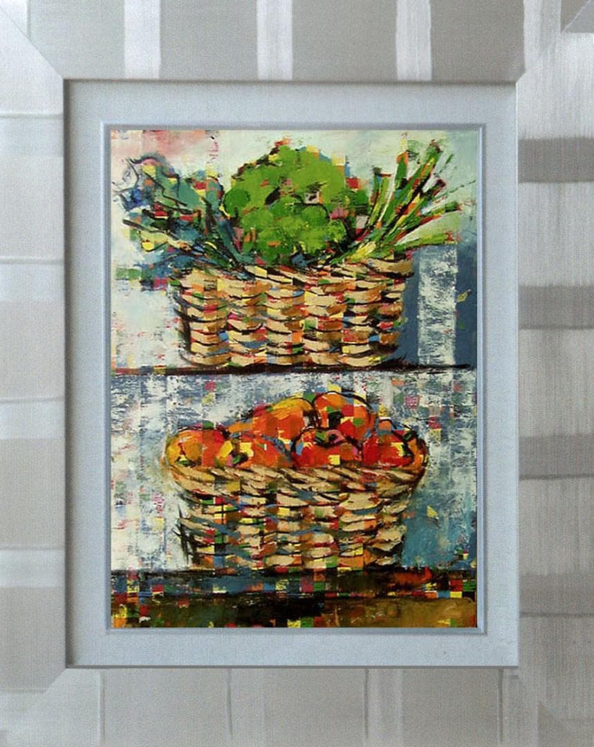 油絵 菅家令子 絵 絵画 インテリア 額付(白）uF6-060903 静物 野菜