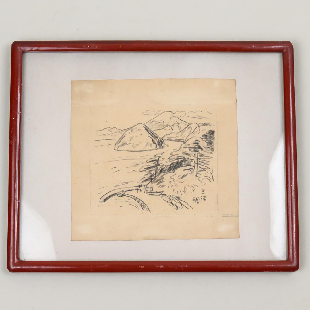 三津海岸からの富士 スケッチ 額装