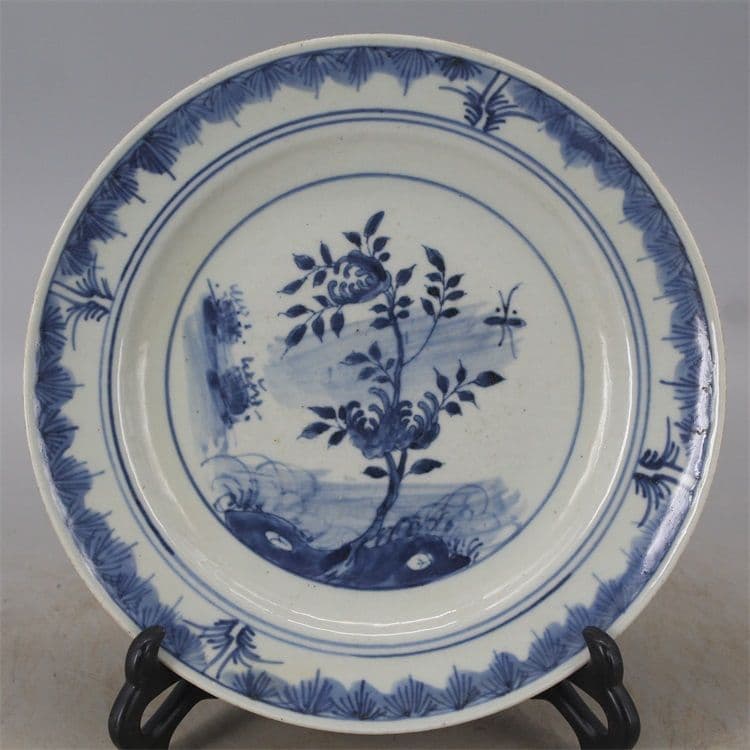 清青花仏手花卉皿 景徳鎮 陶磁器 装飾品 現代工芸品美術品 置物